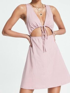 ASOS Sleeveless Cutout Tie-Front Pink Dress